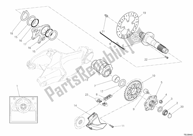 Tutte le parti per il Perno Ruota Posteriore del Ducati Superbike 1198 S 2009